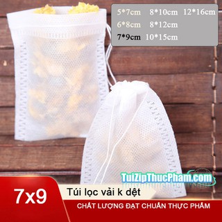 100 Túi lọc trà kích thước 7x9 cm, chất liệu vải không dệt tiêu chuẩn thực phẩm, kèm dây rút