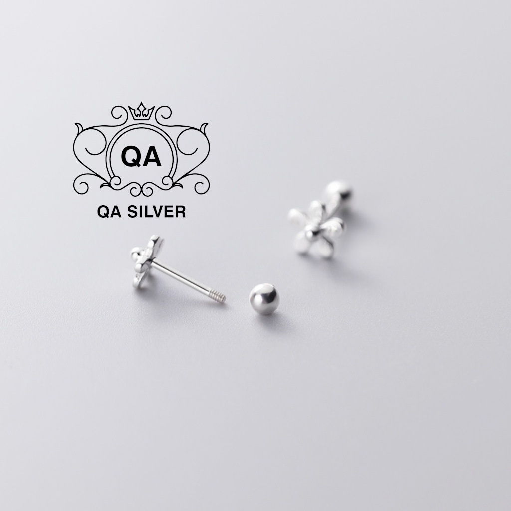 Khuyên tai bạc 925 hoa năm cánh chốt bi vặn bông nữ S925 FLORA QA SILVER Earrings EA220809