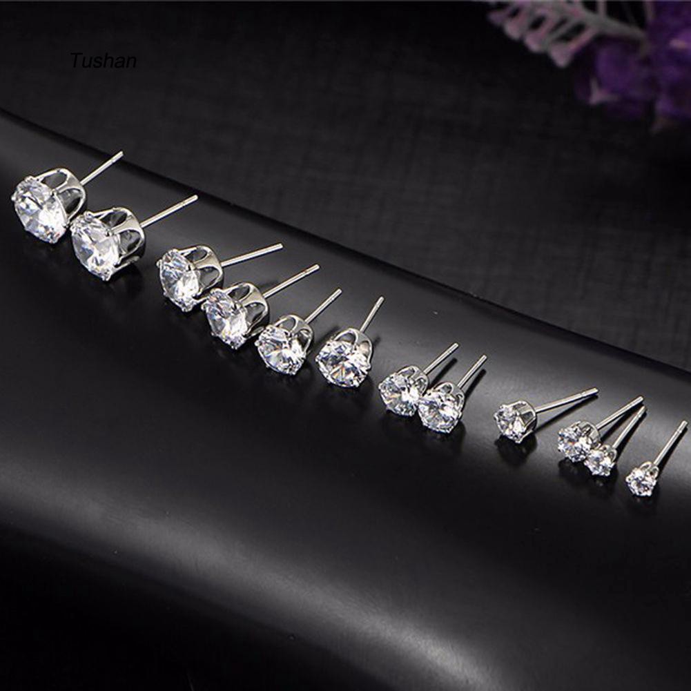 Set 6 đôi khuyên tai dạng nụ đính đá cubic zirconia hình tròn thời trang sang trọng cho nữ