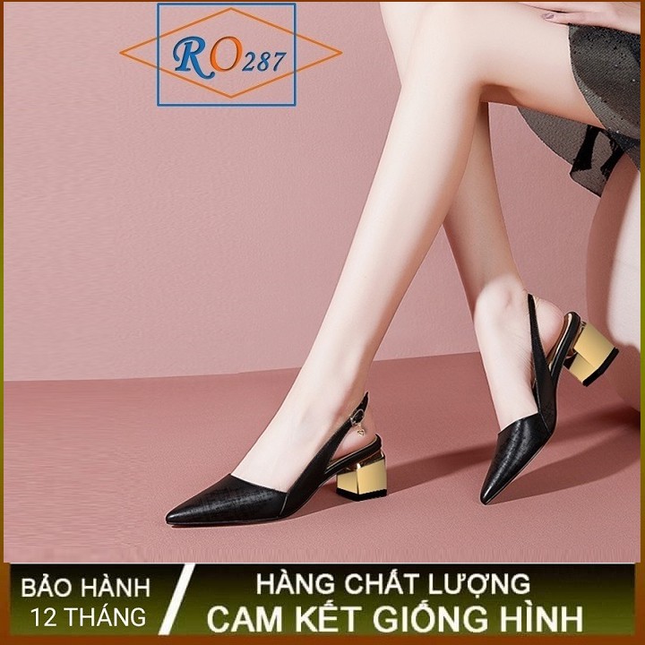 Giày sandal nữ cao gót 5p hàng hiệu rosata hai màu đen trắng ro287