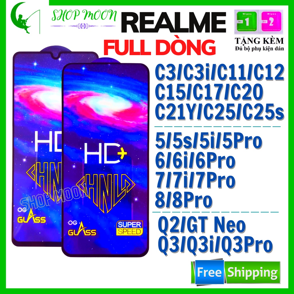 Kính Cường Lực Realme 5/5s/5i/6/6i/7/7i/8/Pro/C3/C3i/C11/C12/C15/C17/C20/C21Y/C25/C25s/C25Y/Q2/Q3/Q3i/Q3 Pro/GT Neo- HD+