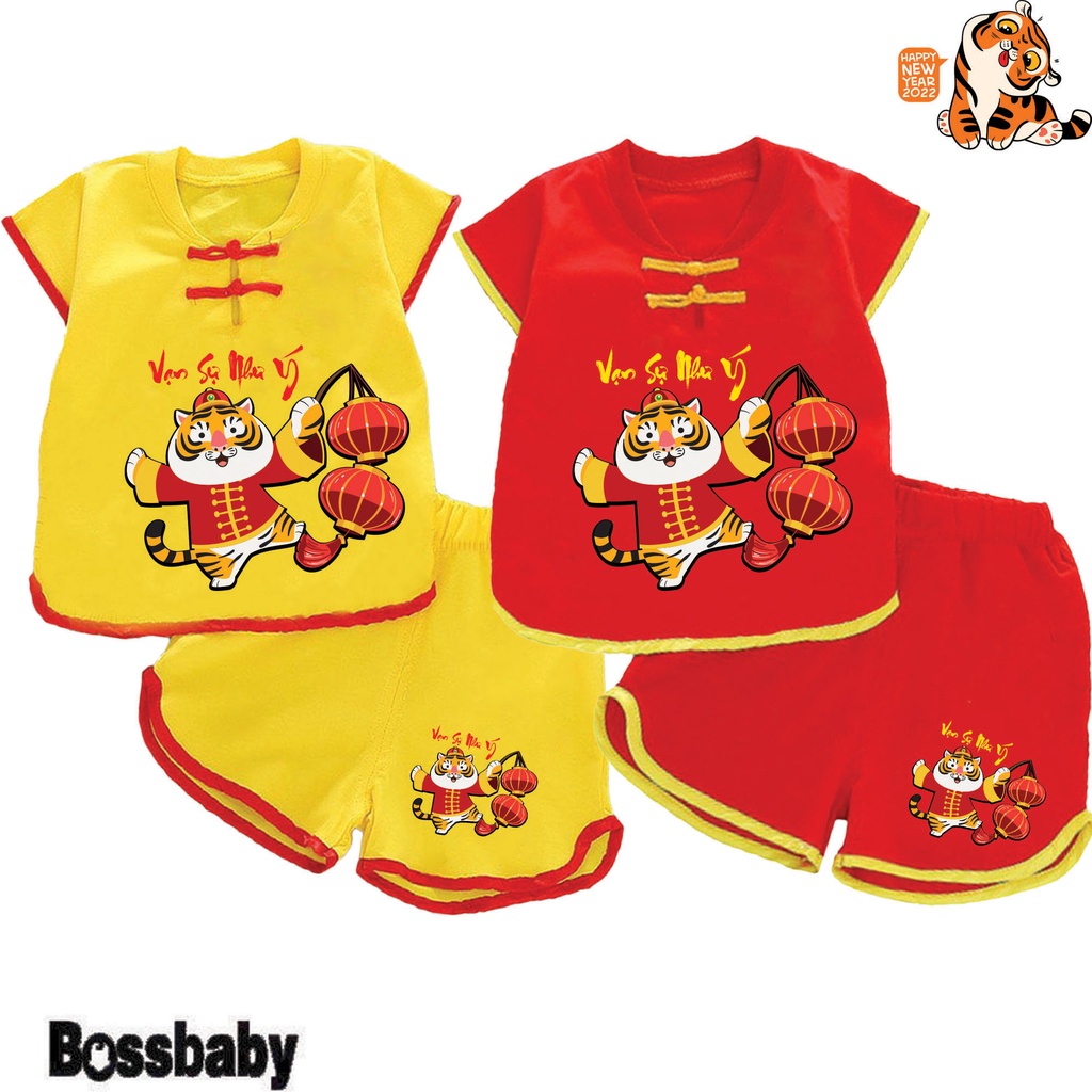Combo 2 Bộ quần áo tết con hổ cầm long đèn vạn sự như ý cho bé nút tàu tết bé từ 6kg-29kg.NT07.