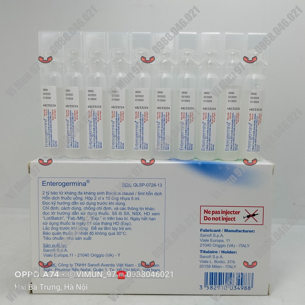 Men vi sinh Enterogermina- Phòng ngừa rối loạn hệ vi khuẩn đường ruột hộp 20 ống