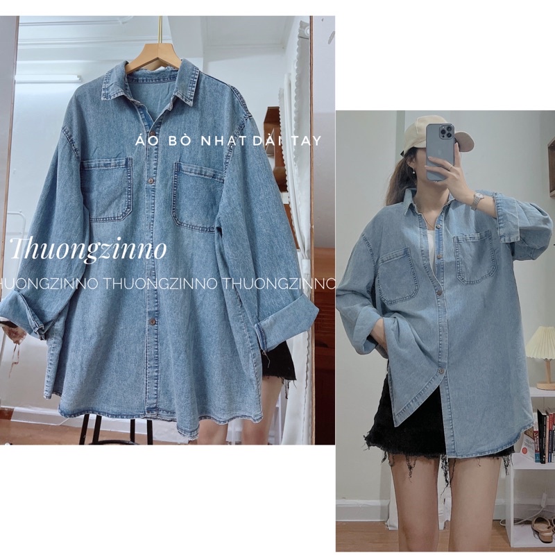 [Ảnh thật/Video]Áo sơ mi bò cộc tay dáng rộng rãi (Hàng Loại 1)
