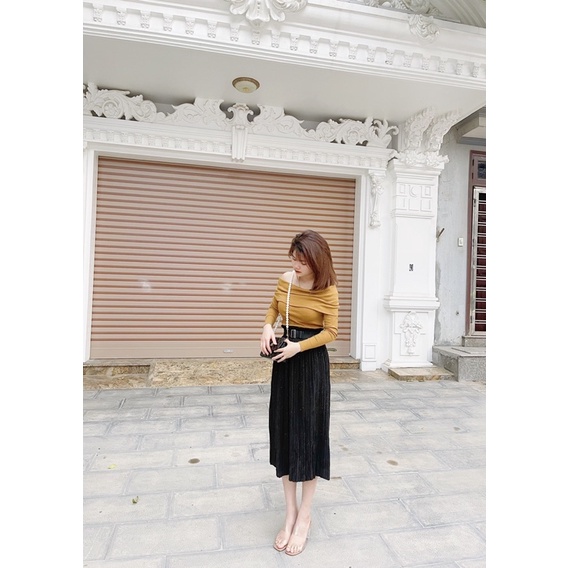 Chân váy xếp ly đai nhũ