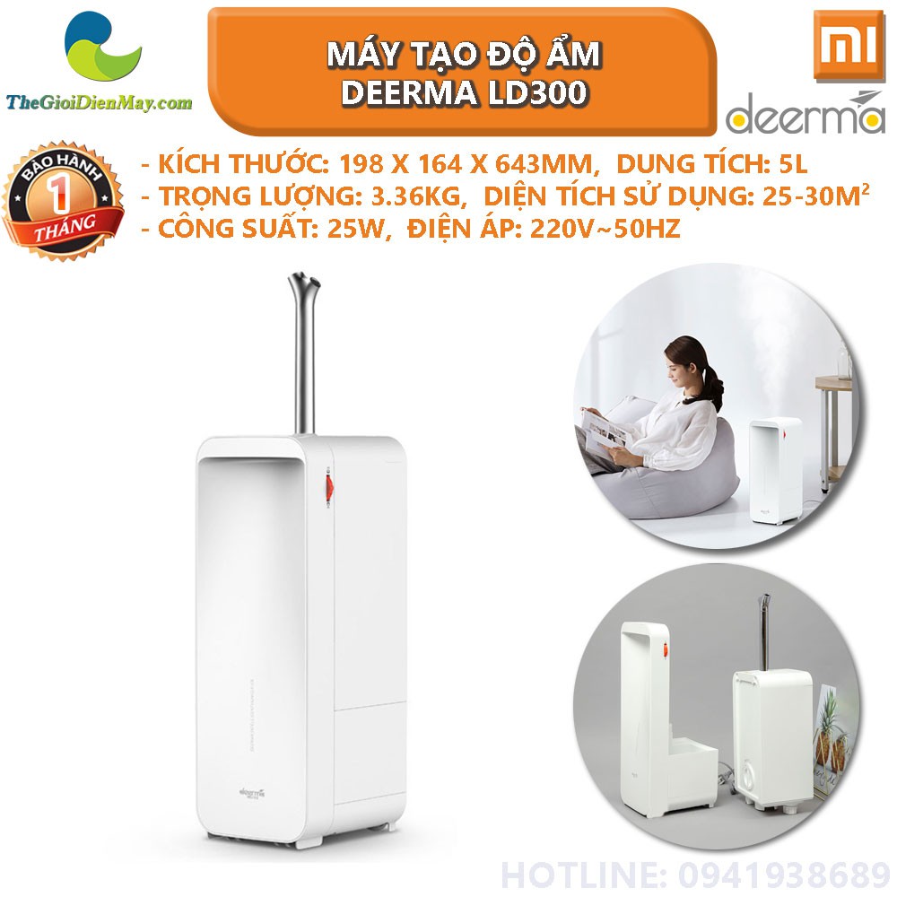 Máy tạo độ ẩm Xiaomi Deerma LD300 (sử dụng được tinh dầu) 5L - Bảo hành 1 tháng - Shop Thế Giới Điện Máy