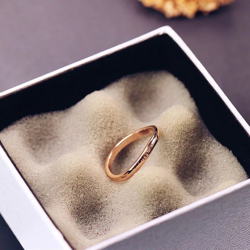 Nhẫn Thép Titan Mạ Vàng Hồng 18K Thiết Kế Đơn Giản Dễ Phối Đồ Phong Cách Hàn Quốc Dành Cho Nữ