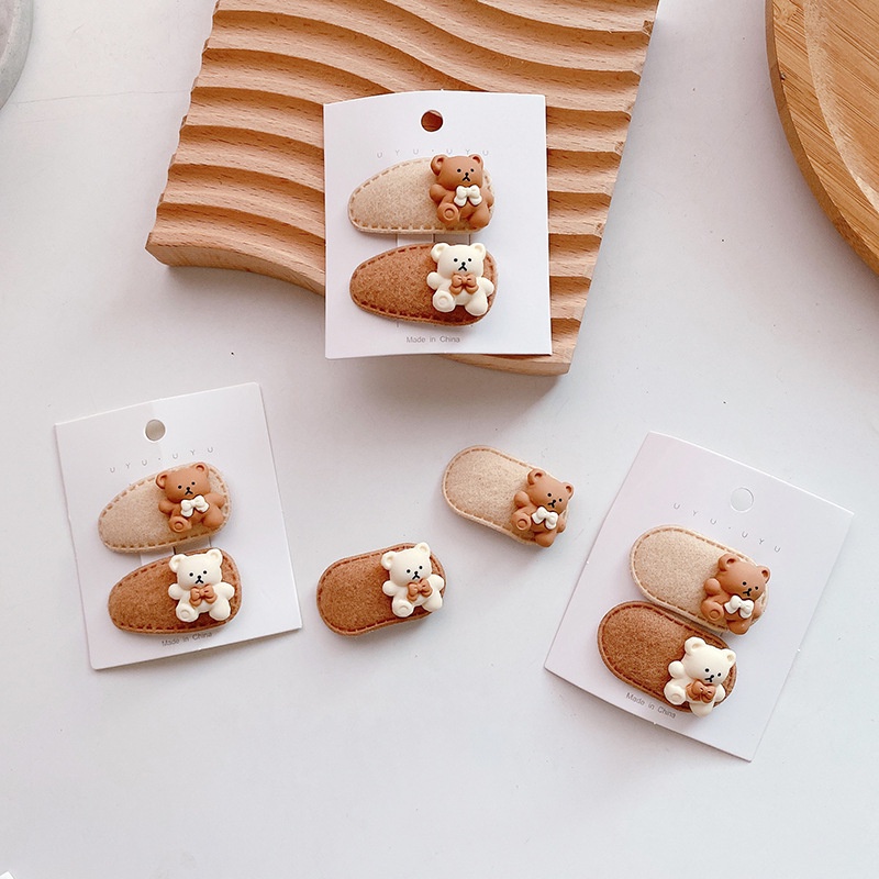 Set 2 Kẹp Tóc Mái Hình Gấu Dễ Thương, Được Chọn 2 Mẫu Vintage Xinh Xắn Dành Cho Bé Gái MS03