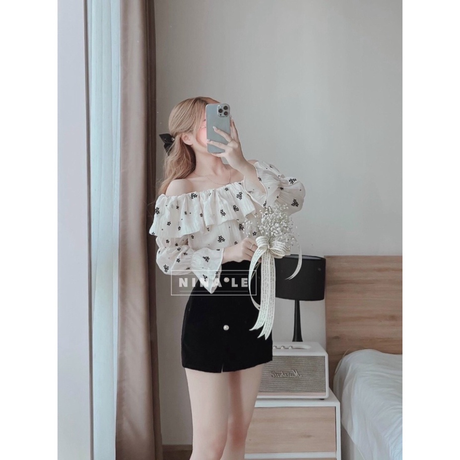 Áo kiểu nữ- Áo sơmi trễ vai phong thái korea mặc đi chơi, đi du lịch_137 Nội y xanh chất đẹp deal xịn sexy