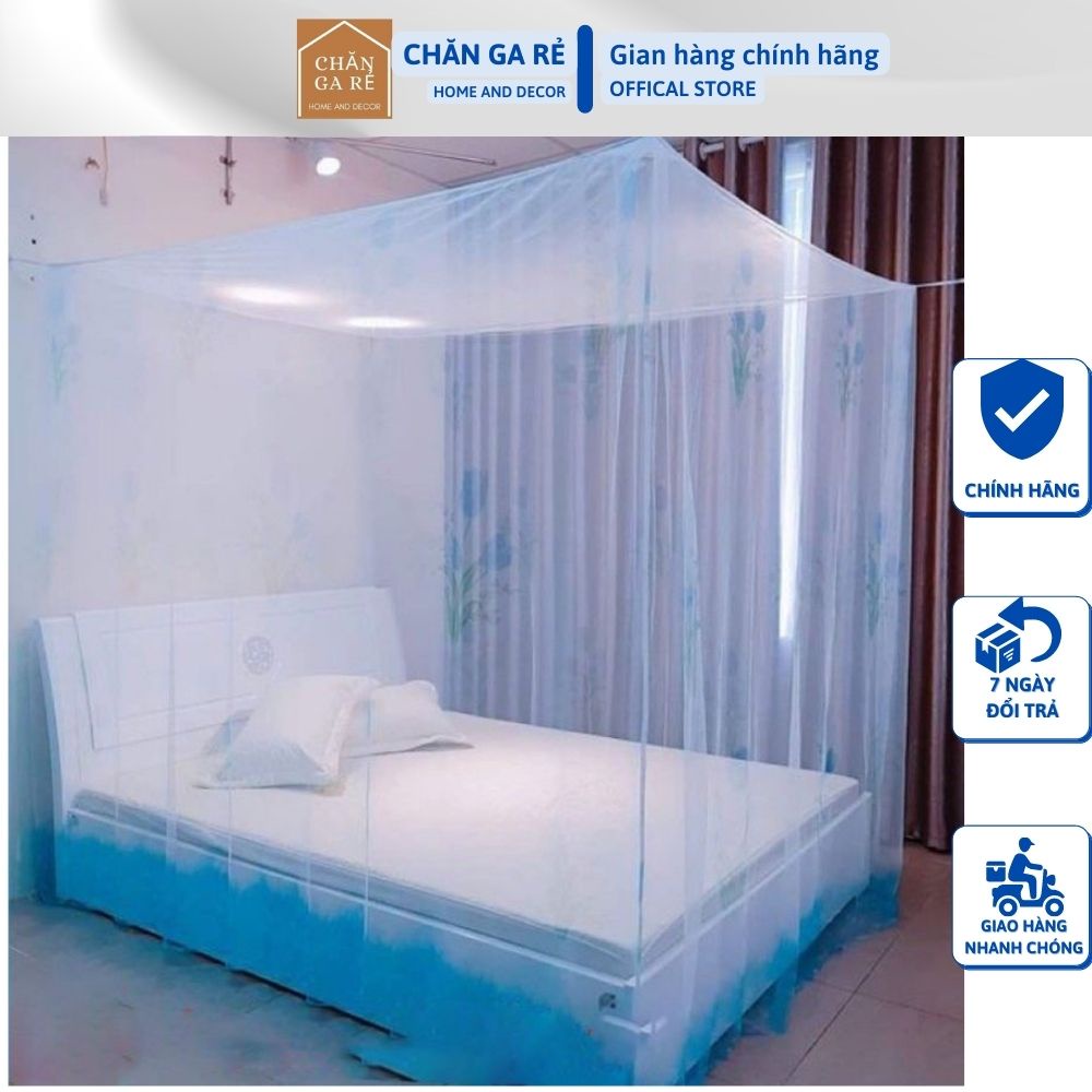 Mùng màn tuyn hoa có dây  chống muỗi cao cấp không cửa đủ kích thước 1m2 1m6 1m8 2m2