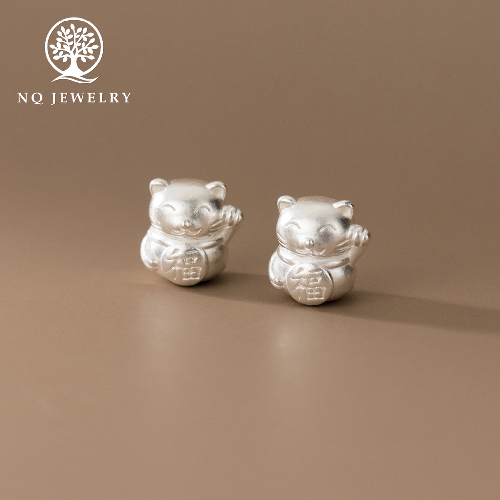 Charm bạc 3D hình mèo thần tài xỏ ngang - NQ Jewelry