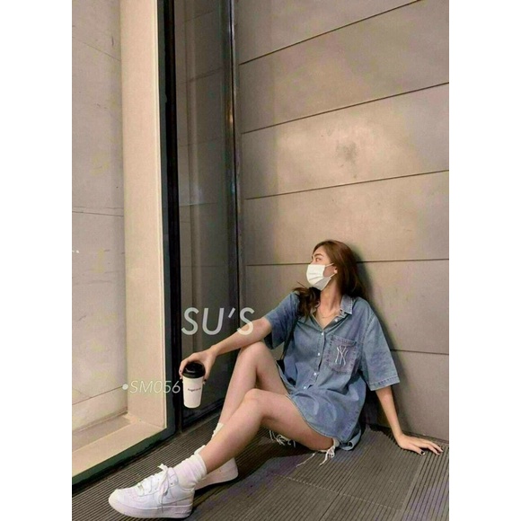 FREESHIP sét bộ áo jean bò thêu trữ kèm quần ngố sịn sò sang chảnh