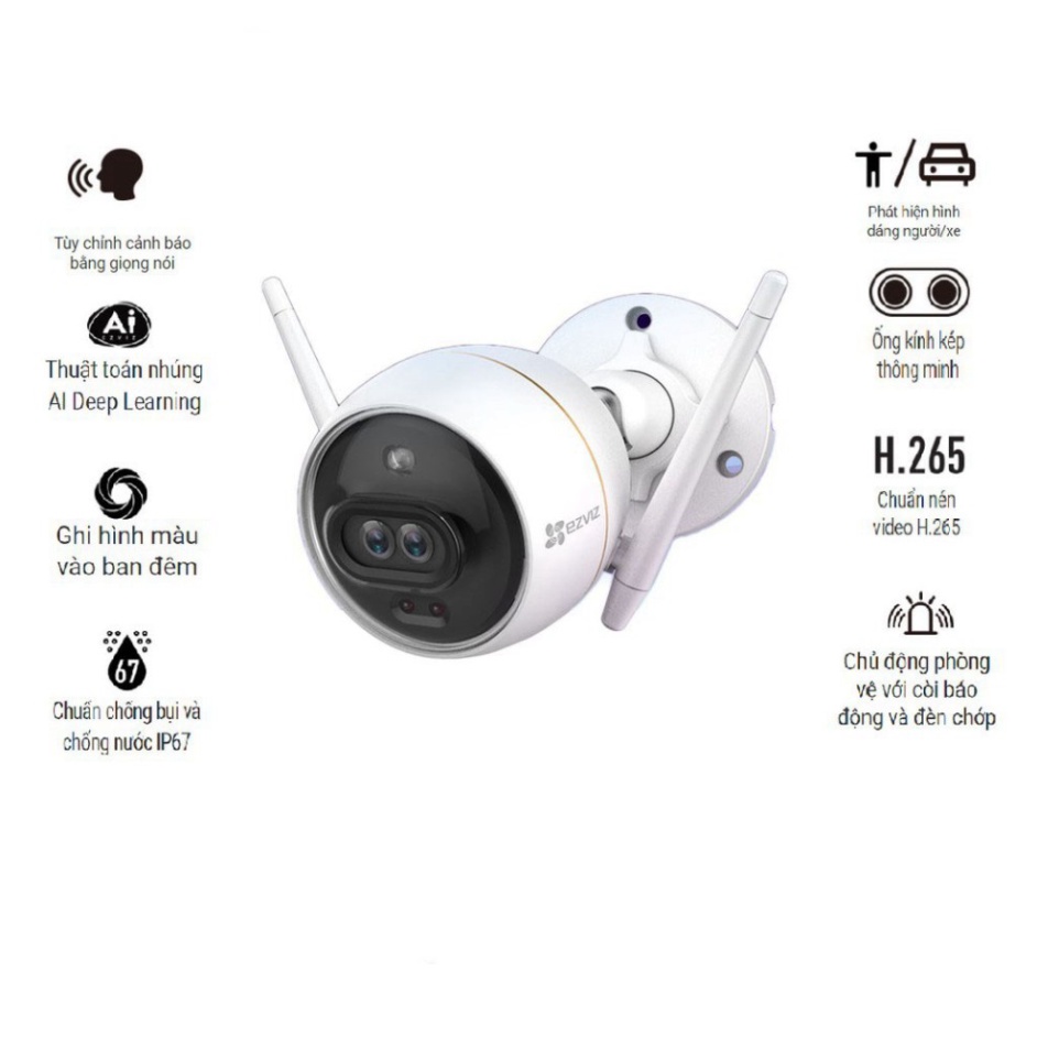 Camera ngoài trời ezviz C3X - cam wifi 2 mắt tích hợp AI, chống nước IP67, quay có màu ban đêm, có còi hú và đèn chớp