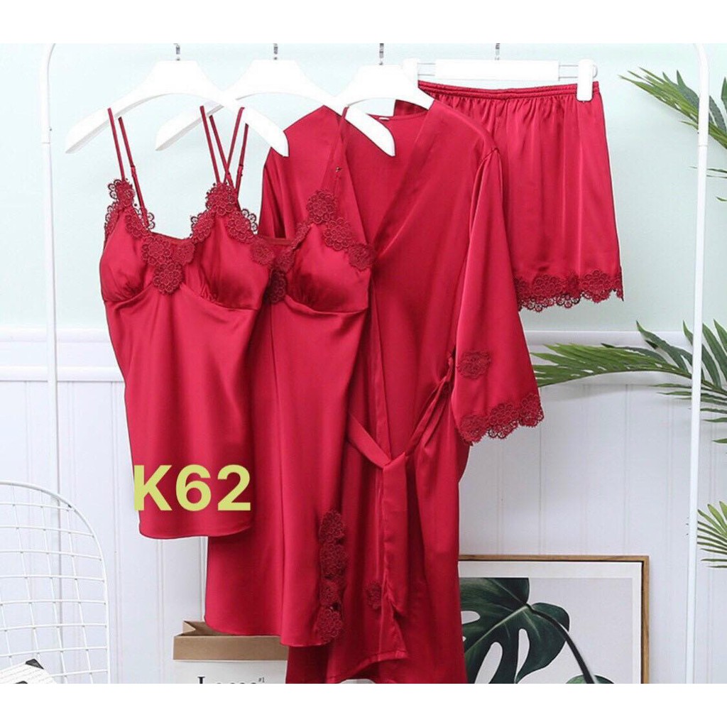 Choàng lụa set 4 viền ren  ❤️[Freeship]❤️ Sét lụa 4 món cao cấp gồm Choàng, Váy, Áo, Quần