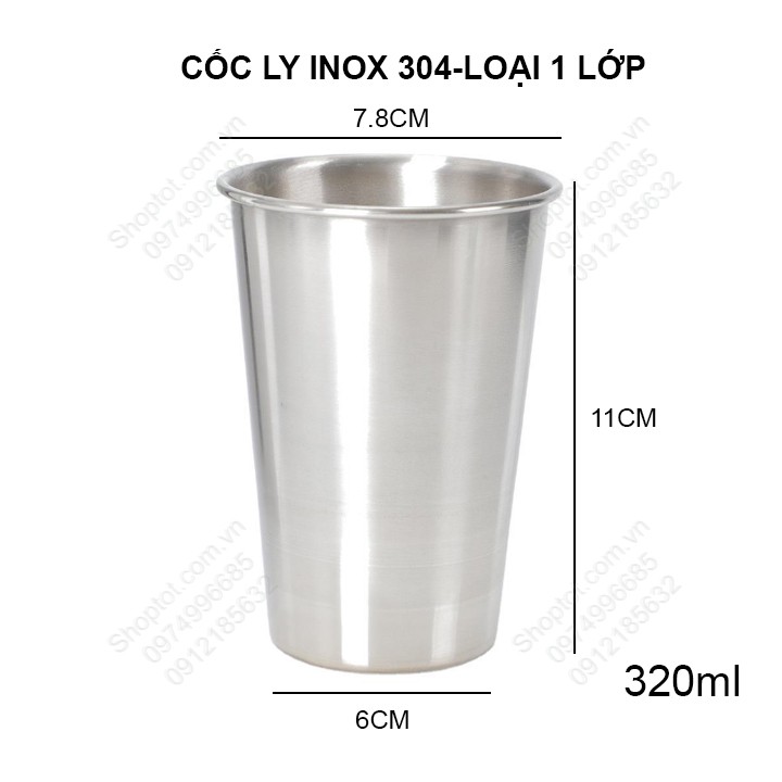 Cốc ly uống nước bằng inox 304 loại 1 lớp loại 320ml hoặc 500ml tùy chọn, dùng uống trà, uống sữa, uốn nước
