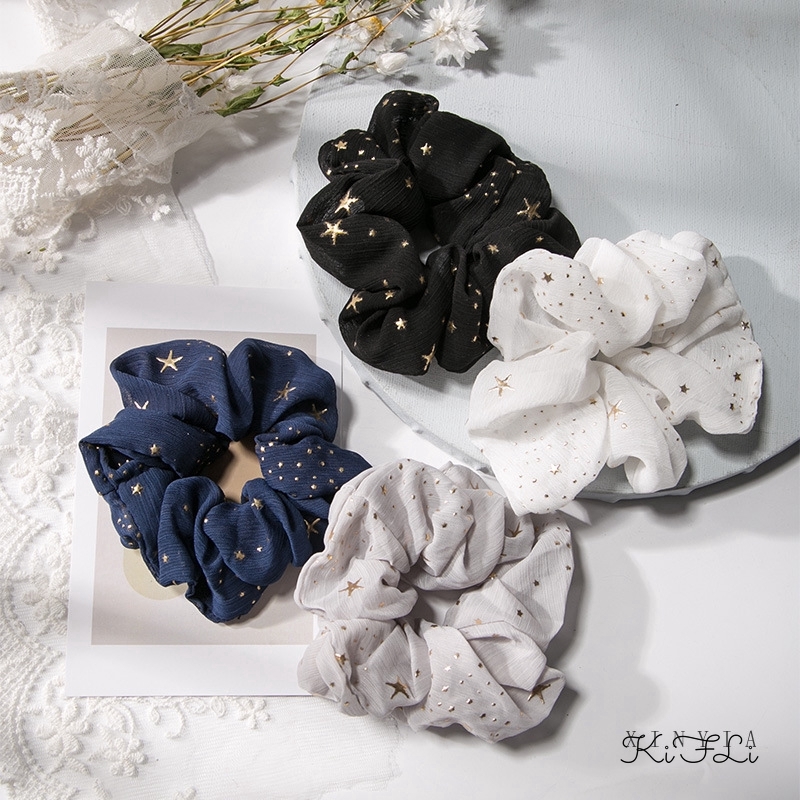 Dây Cột Tóc Cỡ Lớn Họa Tiết Ngôi Sao Phong Cách retro