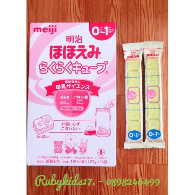 Sữa Meiji Thanh 0 -1 nội địa Nhật 24 thanh 27g date 2022