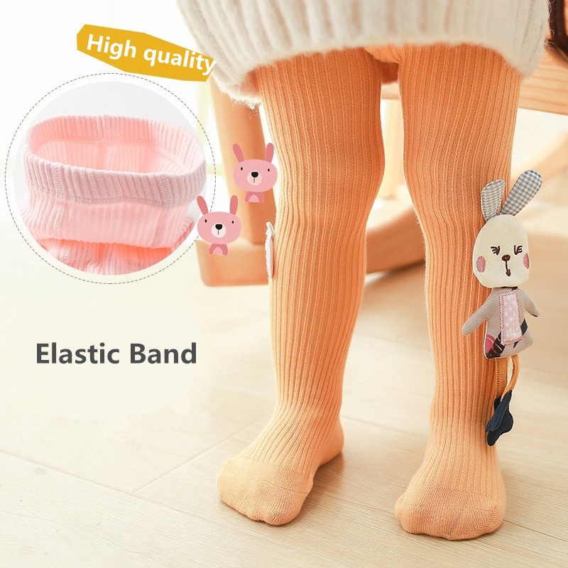Quần Tất Cotton Dệt Kim Hình Thỏ 3D Dễ Thương Cho Bé Gái 0-4 Tuổi