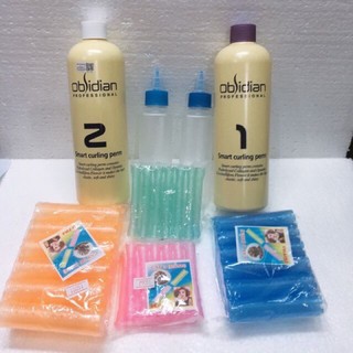 Combo Thuốc uốn xoăn tại nhà Obsidian Hàn Quốc 100ml x2 - Trục xương uốn lạnh tặng kèm chun giấy