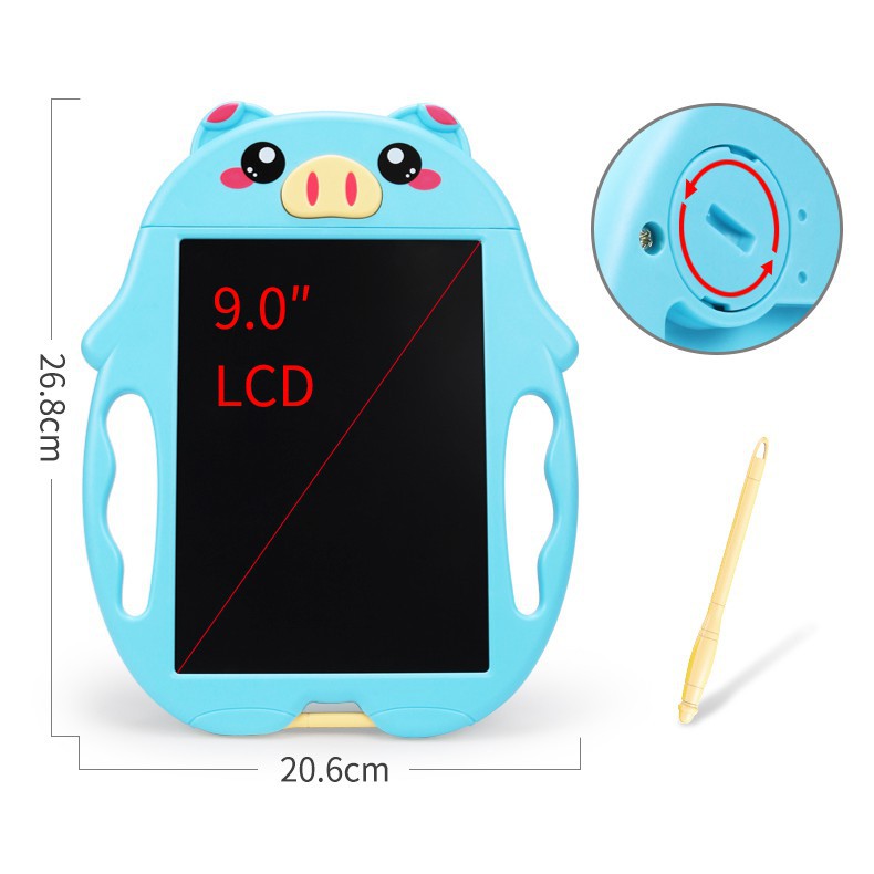 Bảng viết bảng vẽ điện tử tự xóa thông minh cho bé hình thú siêu dễ thương 9 inch, an toàn không bụi phấn