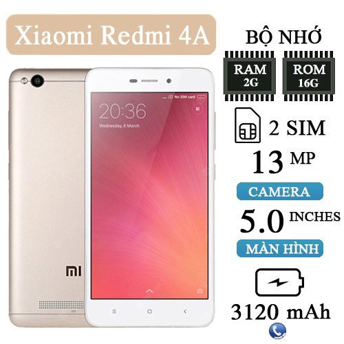 Điện Thoại Xiaomi Redmi 4A 2Sim Ram 2Gb/16Gb có Tiếng Việt, Chơi Liên Quân mượt, Fb, Zalo...Bảo Hàng 6 Tháng