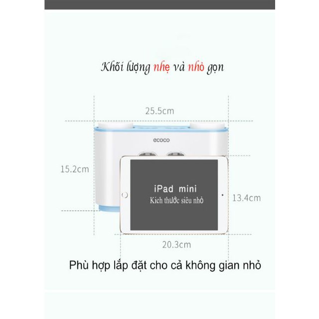 Nhả kem đánh răng ecoco, kệ để bàn chải đánh răng 4 cốc