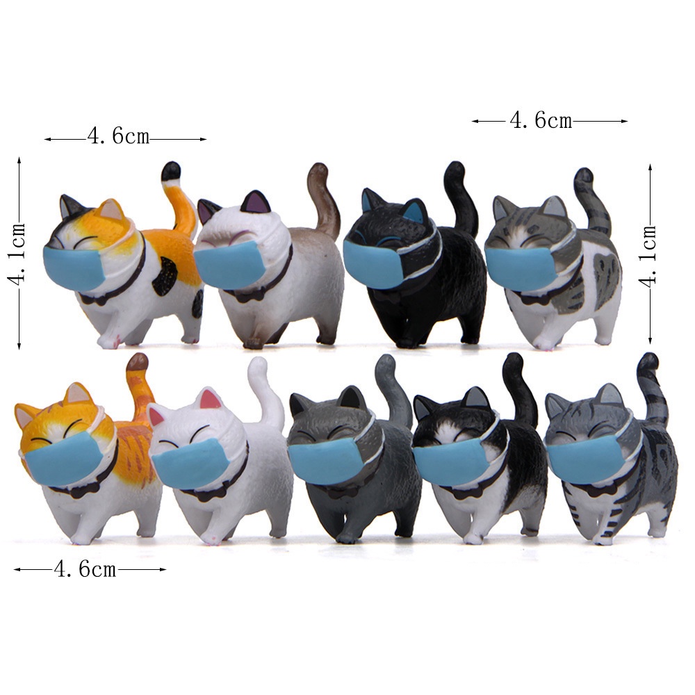 DAPHNE Micro Landscape Cartoon Cat Figurine Simulation Model Wearing Face Cover With protection Gift Desktop Ornament Funny Design Dollhouse Decoration Mini Kitten Statue