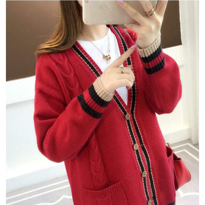 Áo Khoác Cardigan Cổ Chữ V Phối Túi Dáng Rộng Mặc Thoải Mái | BigBuy360 - bigbuy360.vn