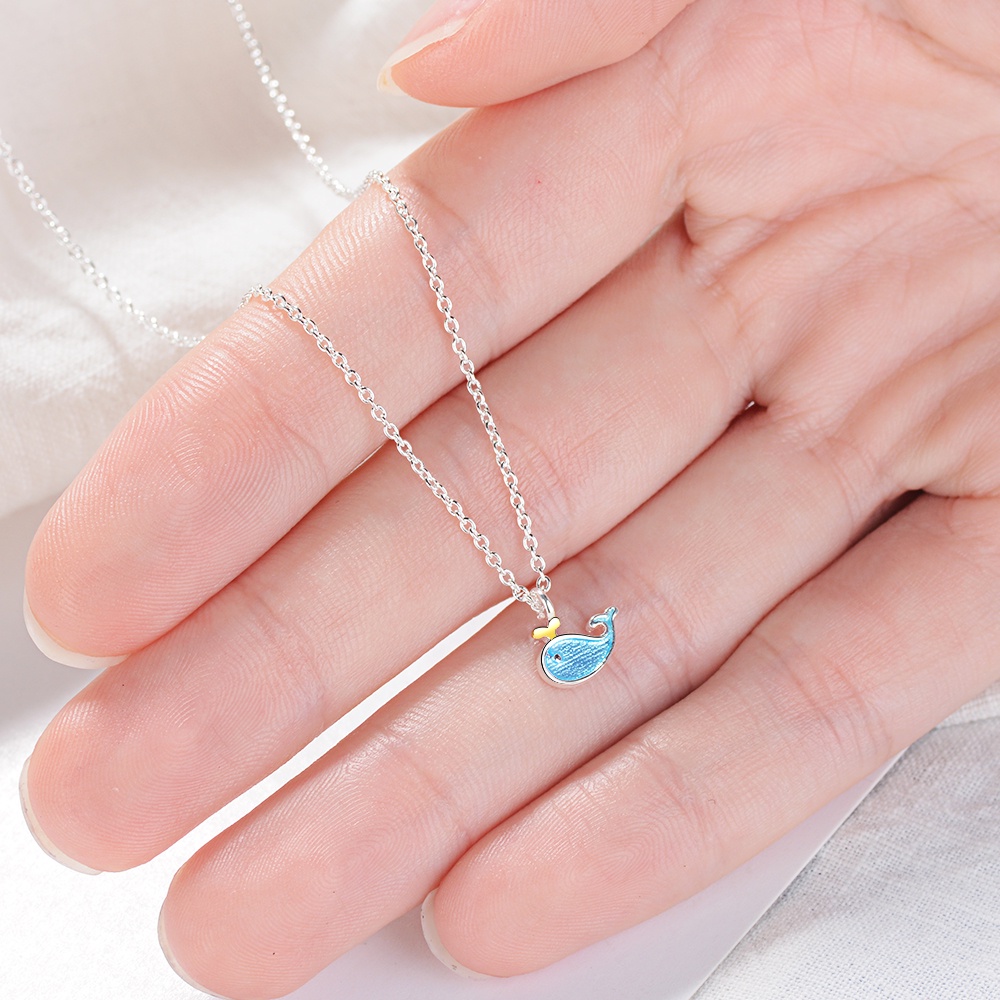 Bộ trang sức dây chuyền vòng tay nhẫn gắn hình cá voi xanh dương kiểu Hàn Quốc cá tính đáng yêu cho nữ (có bán lẻ)