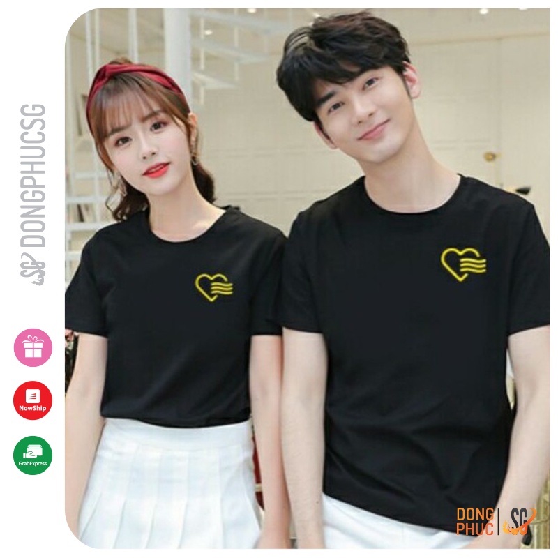 Áo cặp nam nữ cá tính màu đen form unisex couple thun cotton mềm mịn cổ tròn tay ngắn AC206 | DONGPHUCSG