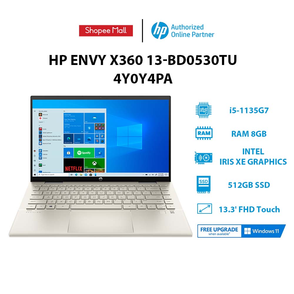 [ELHPFE15 GIẢM 15%] Laptop HP Envy X360 13-bd0530TU (4Y0Y4PA) (i5-1135G7 | 8GB | 512GB |13.3' FHD Touch | W11