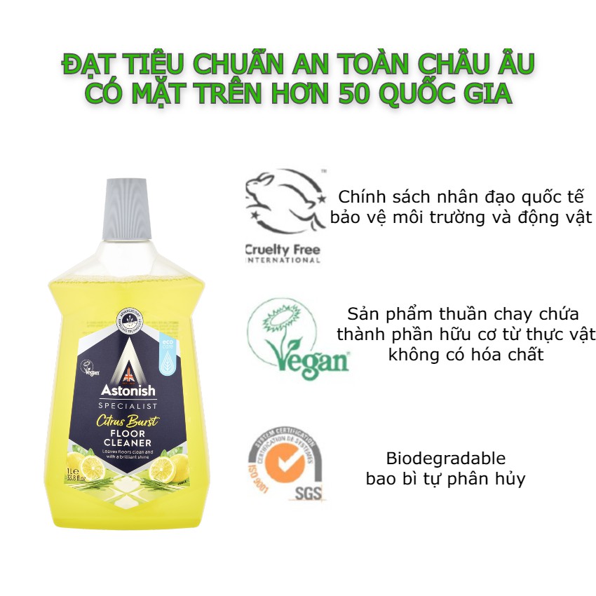 Nước lau sàn nhà hữu cơ đuổi muỗi sả chanh Astonish sản xuất 100% tại Anh Quốc C6100