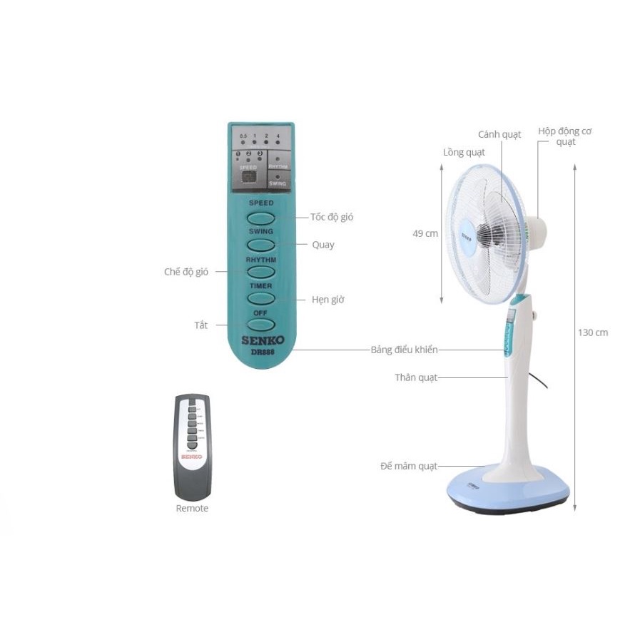 Quạt Đứng Điều Khiển Từ Xa Senko DR1608- BH 12 tháng- HÀNG CHÍNH HÃNG