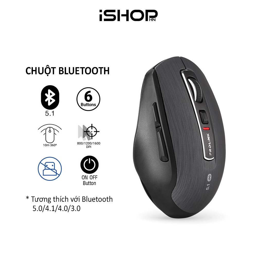 Chuột không dây Prolink PMB8502 kết nối Bluetooth, thiết kế ôm tay, độ phân giải cao, tiết kiệm pin, giá rẻ