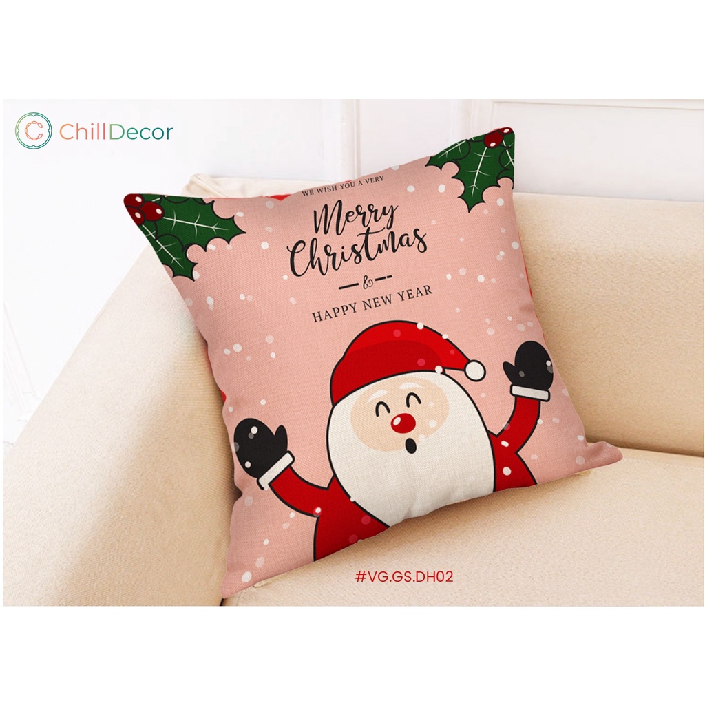 Gối tựa sofa, vỏ gối vuông 45x45 hoạ tiết giáng sinh