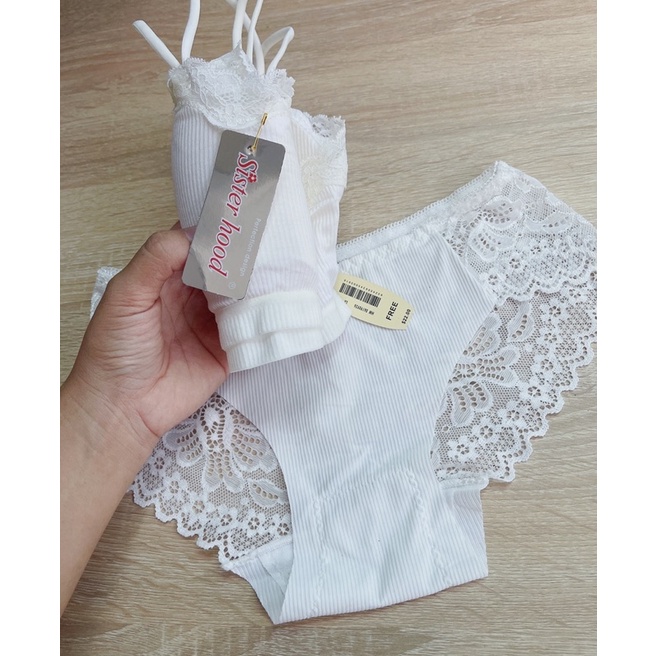 Bộ Bralette Thun Tăm Ren Sexy Đệm Mỏng Phối Quần Lót Su Ren Gợi Cảm _ Bộ đồ lót Trắng Trẻ Trung