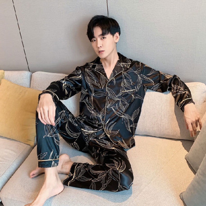 Bộ Đồ Ngủ Dài Tay Vải Lụa Satin Plus Size M-5XL Cho Nam