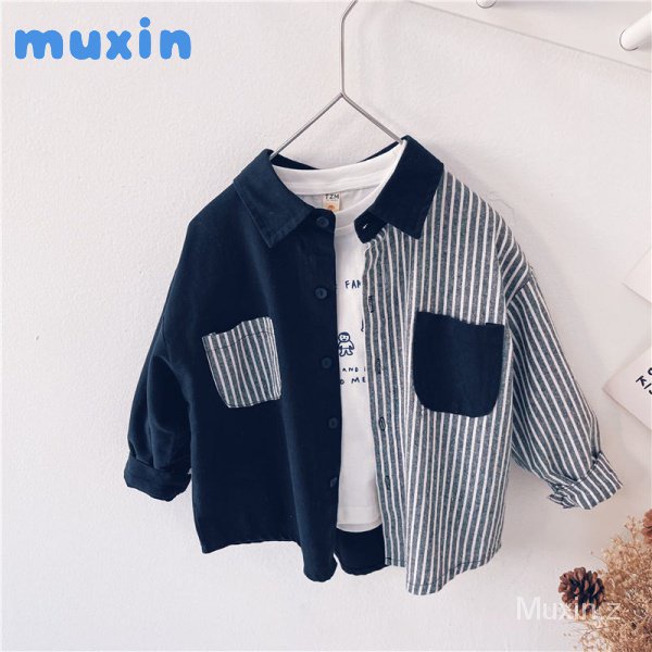 Muxin Quần Áo Trẻ Em Thời Trang 2021 Bé Trai Dài Tay Top Sọc Áo Sơ Mi Bé Phiên Bản Hàn Quốc Trẻ Em