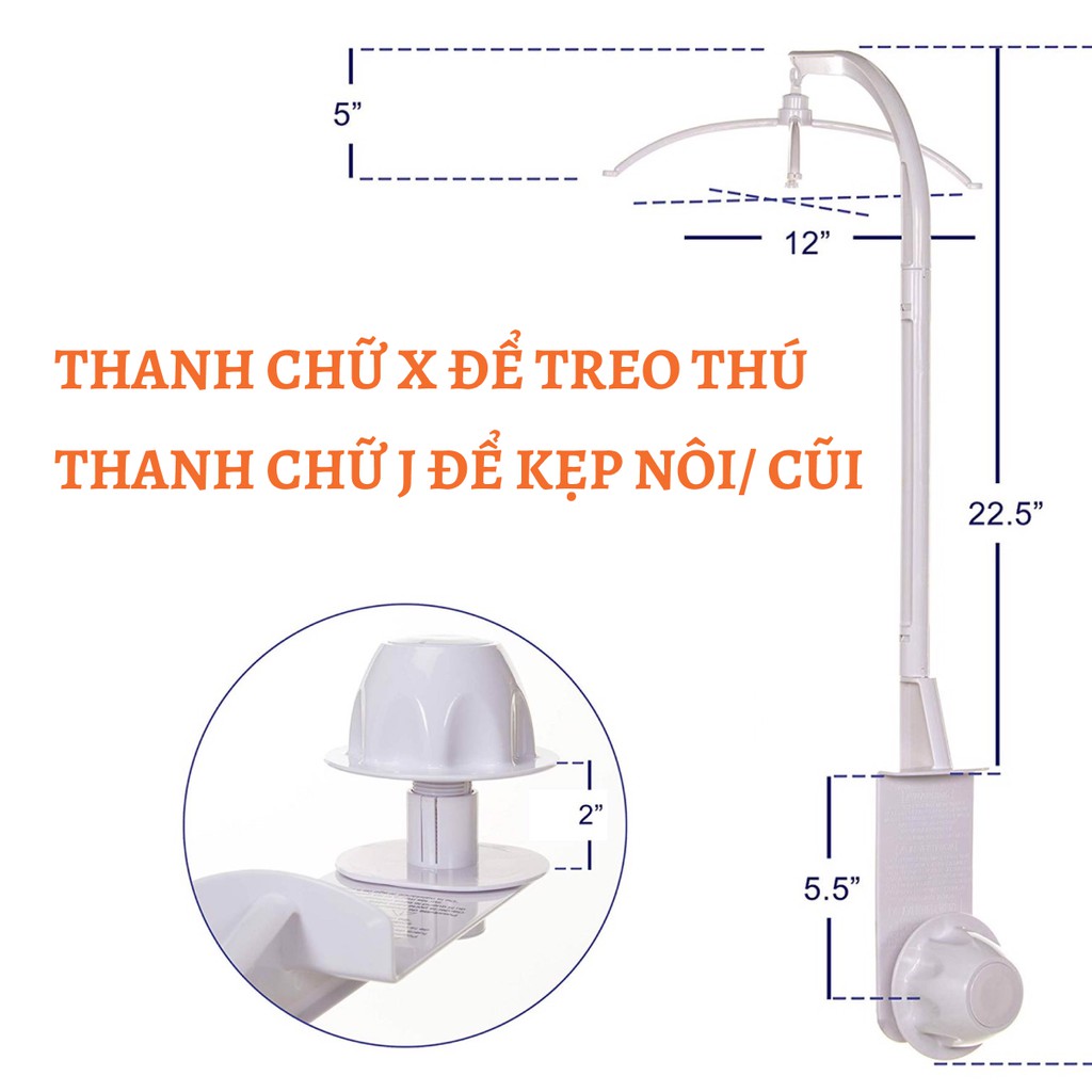 Bộ thanh treo nôi cũi chữ J và hộp nhạc 35 bài tự xoay kích thích thị giác bé yêu