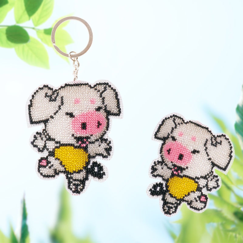 Móc khóa thêu chữ thập, móc khóa kết cườm, mẫu mười hai con giáp cực cute, cực yêu (tự thêu)