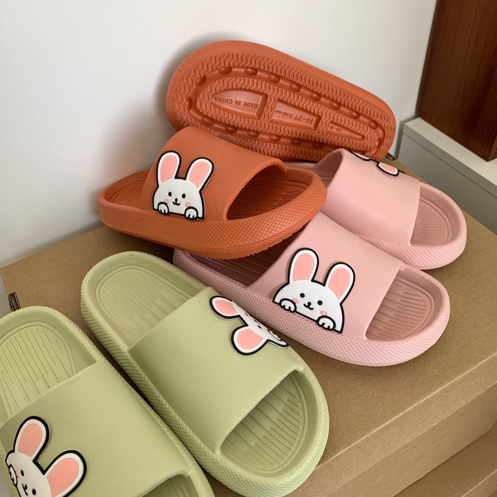 JY409-C3 THỎ TO ĐỨNG Dép bánh mì đúc liền stiker THỎ nằm ngang kiểu mới, đế dày hàng chuẩn QC