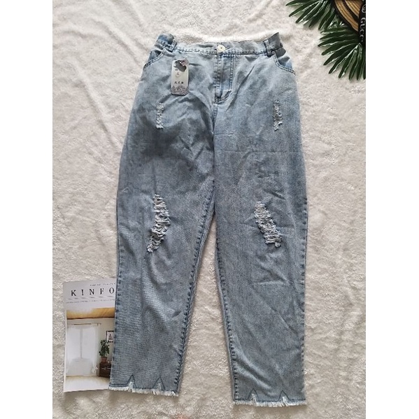 (2hand) Quần jean big size xanh nhạt eo có thun