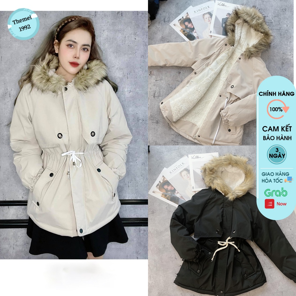 Áo phao nữ THE MEI 1992 cao cấp - áo khoác lông 2021 dây rút eo sành điệu Ulzzang lông mũ tháo rời cực ấm - Hàng mới về