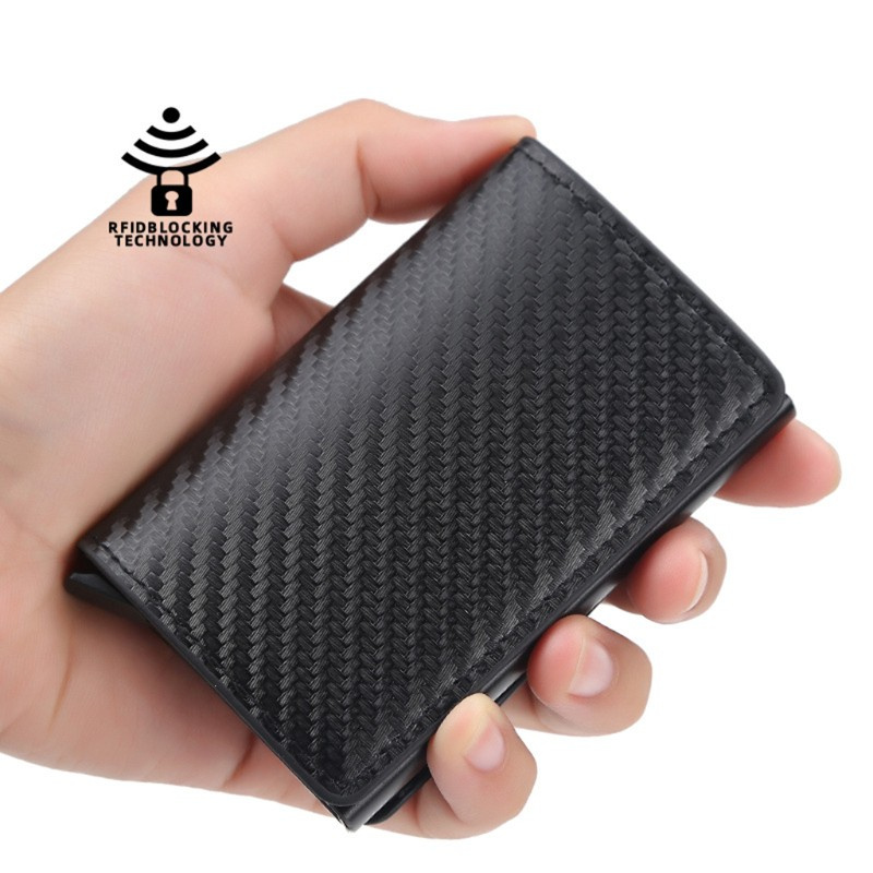 HAN  Vintage RFID Blocking Money Belt Wallet Automatic Pop-up Credit Card Case Purse Cash Pocket for Men