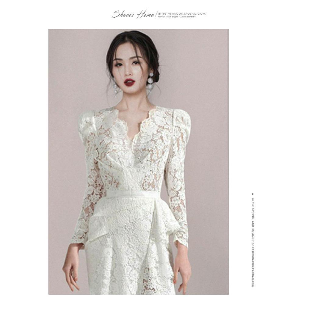 Đầm Tay Phồng Phối Ren Phong Cách Hàn Quốc Dành Cho Nữ