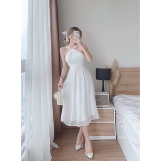 Đầm váy freesize yếm trắng tùng xoè