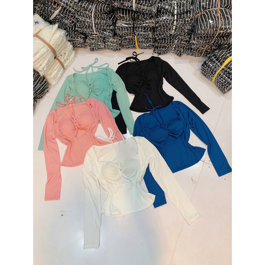 áo tay dài có mút khoét ngực cột dây cổ sexy chất gân đẹp lth