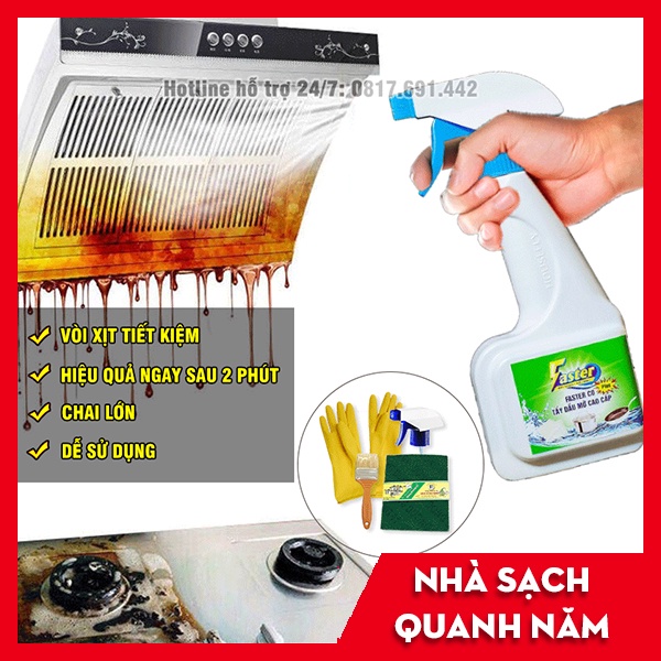 (XỊT LÀ SẠCH) Combo Chai Xịt Tẩy Dầu Mỡ Nhà Bếp, Vệ Sinh Máy Hút Mùi, Bếp Gas, Tường Bếp Faster CO Plus