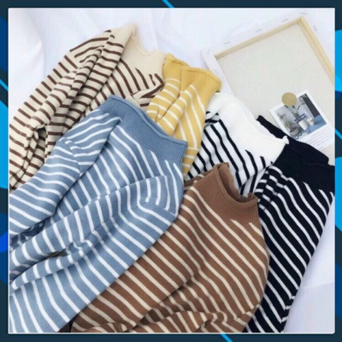 Áo len dệt kim tay dài cổ 3 phân kẻ ngang ulzzang kiểu Hàn Quốc | BigBuy360 - bigbuy360.vn