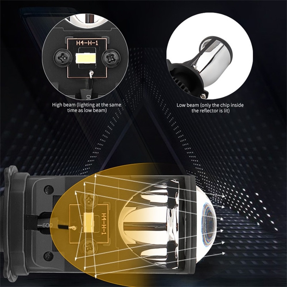 1 Cặp Máy Chiếu LED H4 Siêu Sáng Bộ Bóng Đèn Pha LED H4 Tự Động Ống Kính Mini Bộ Chuyển Đổi Đèn Xe Hơi Hi-lo Beam RHD LHD 6000K